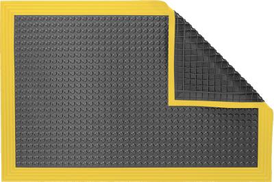 ESD Anti-Fatigue Floor Mat with 5 cm Yellow Bevel | Nitrile Smooth Conductive ESD | Black | 50 x 320 cm | Grounding Cord + Snap (15')